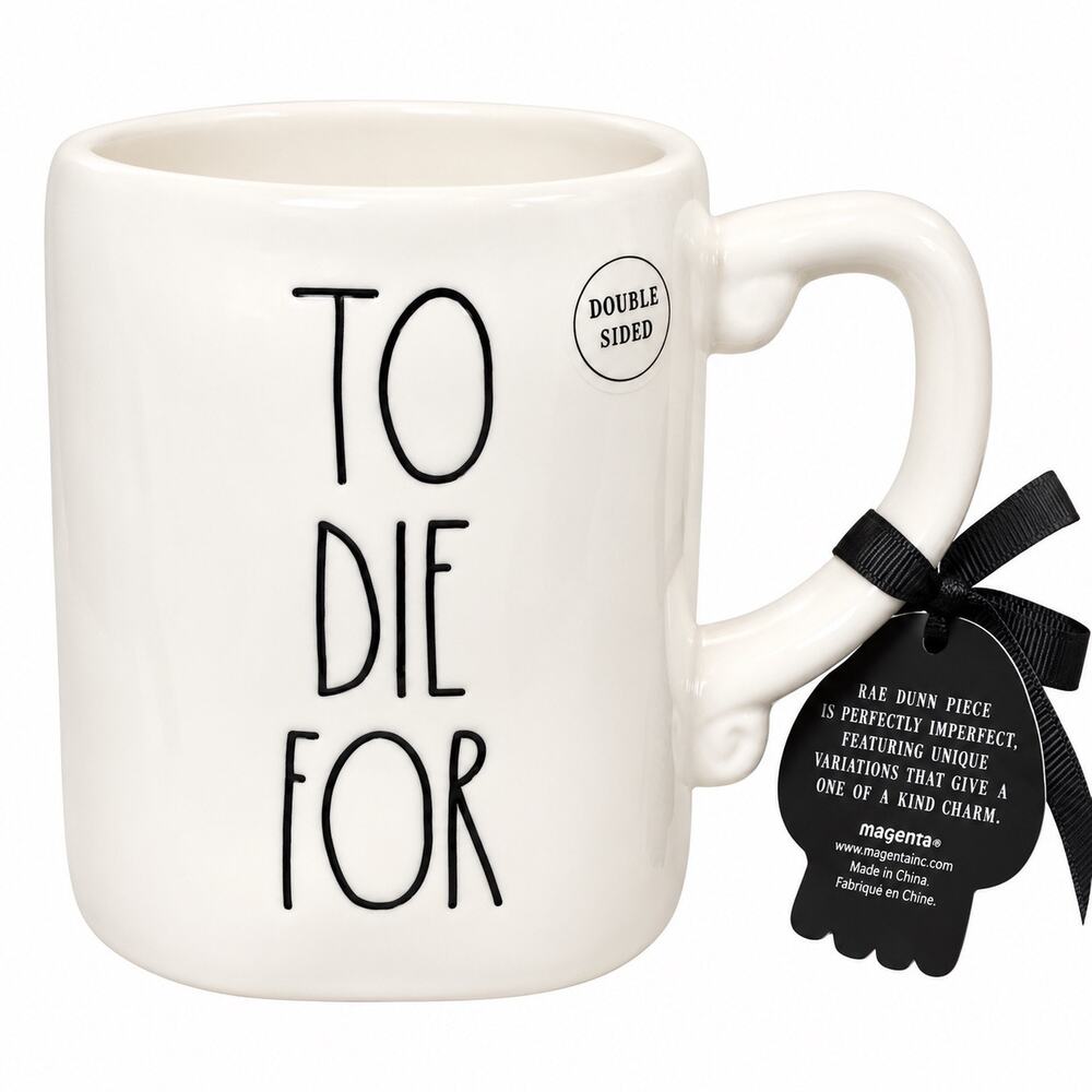 Rae Dunn To Die For Halloween Double Sided White Ceramic Mug NWT